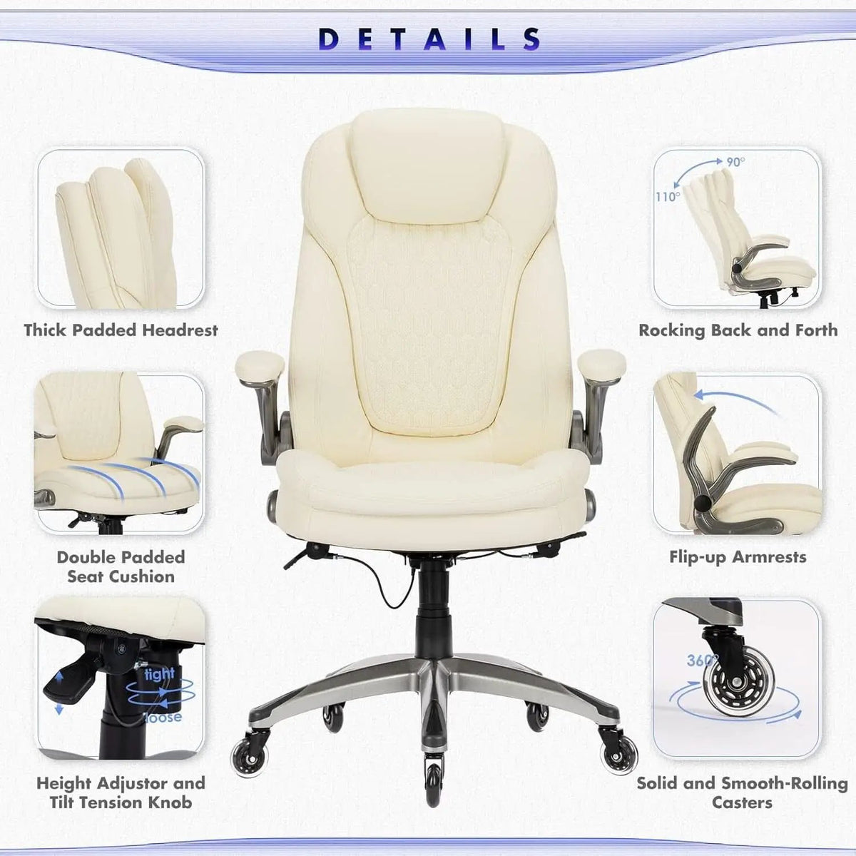 Ivory Ergonomic High Back Office Chair With Leather Seat from PriceLows™