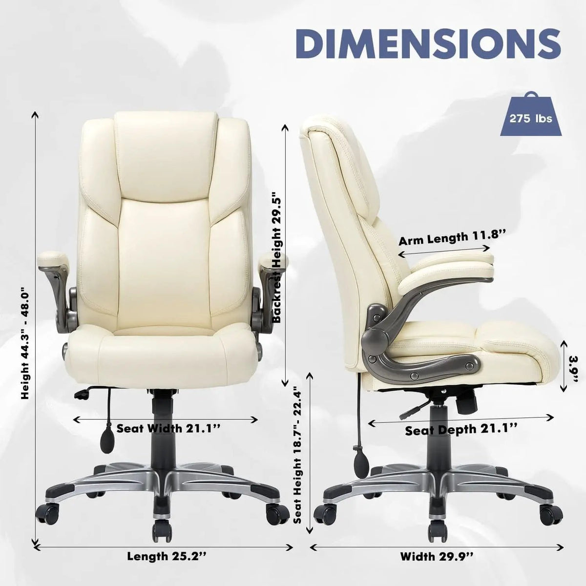 Ivory Leather Office Chair Set Of 2 With Flip Up Arms from PriceLows™
