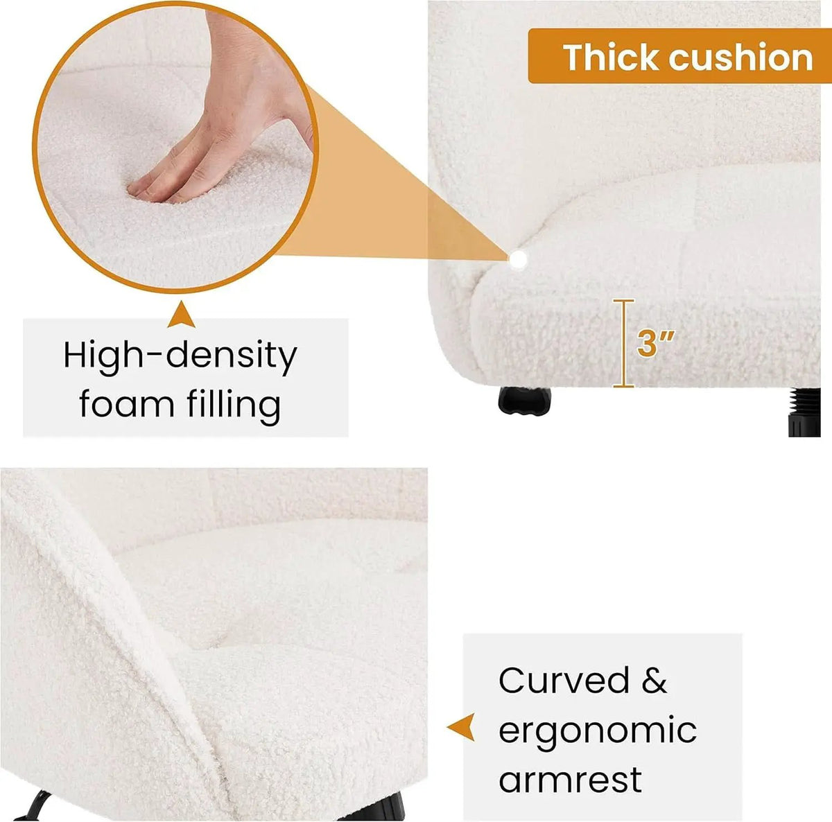 Ivory Upholstered Desk Chair With Adjustable Tilt Angle from PriceLows™
