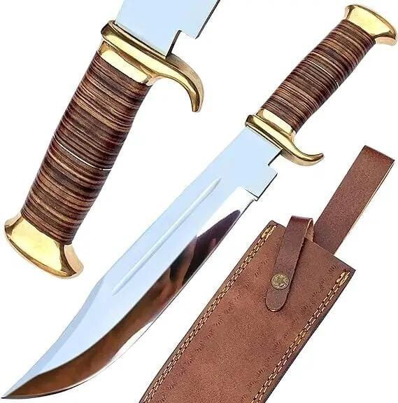 J2 Steel Bowie Crocodile Dundee Knife 16" Blade with Brass Guard & Leather Handle | 16 Inch | Steel | Custom handmade bowie Knife