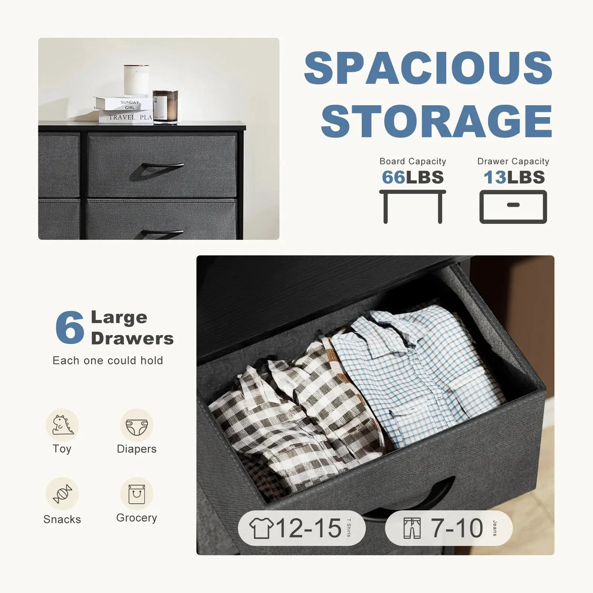 JHK 6 Fabric Drawers Nightstand For Bedroom Bedside Sofa Table With Storage Closet Chest Clothes Display Cabinet Furniture from PriceLows™
