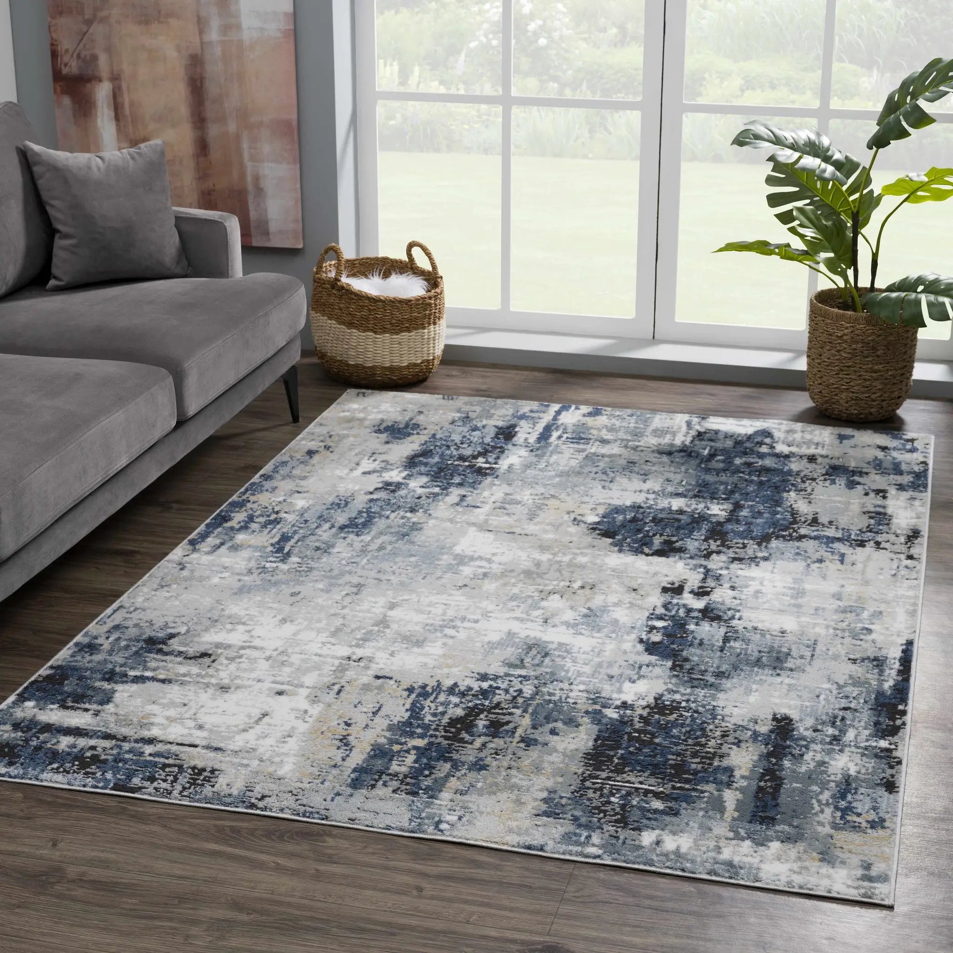 Campsall Gray&Blue Abstract Area Rug from PriceLows™