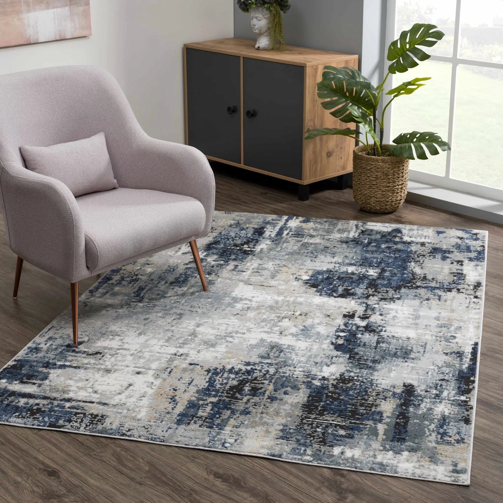 Campsall Gray&Blue Abstract Area Rug from PriceLows™