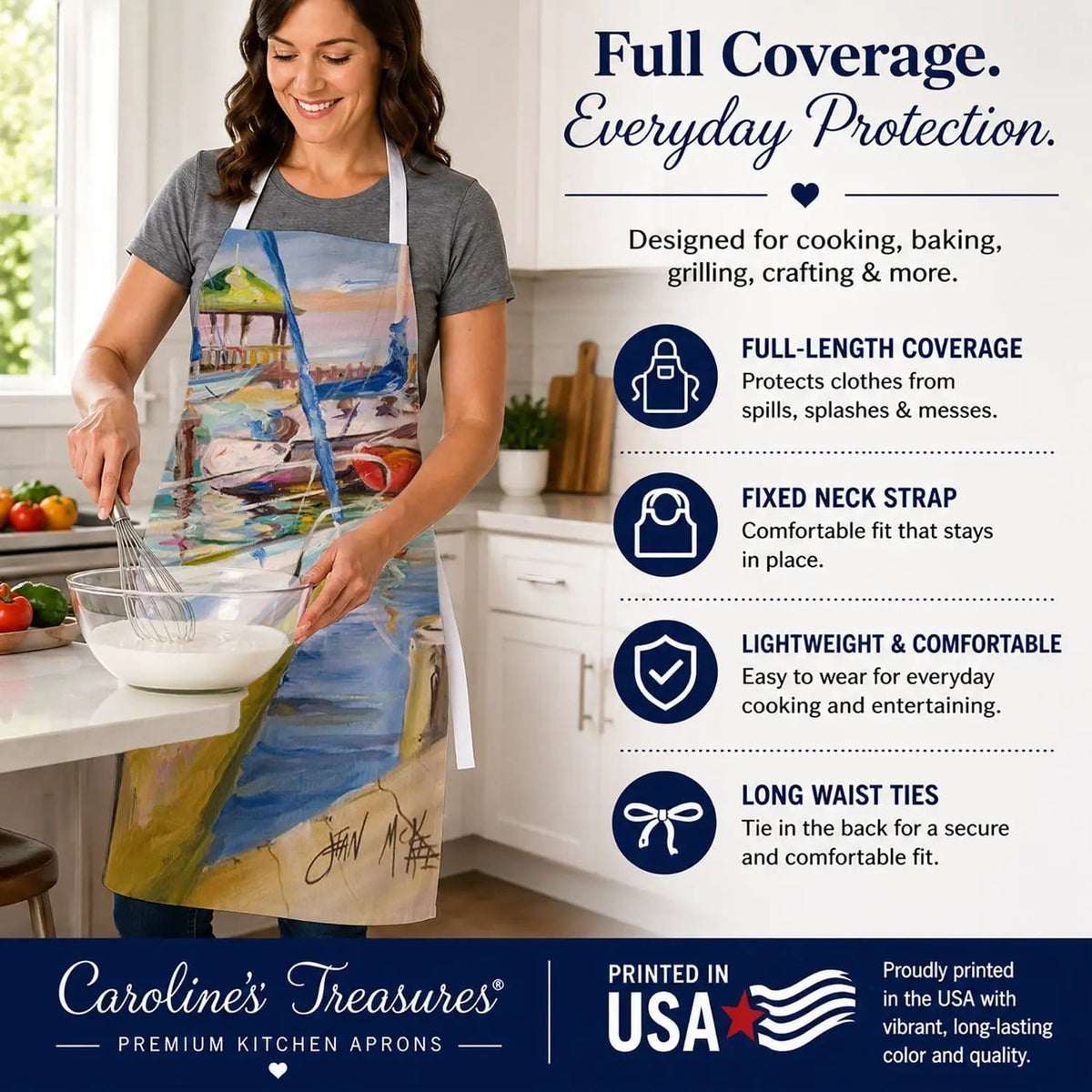 Kitchen Apron | Bib Style Unisex | 27"W x 30"H | Boat Docks Sailboats