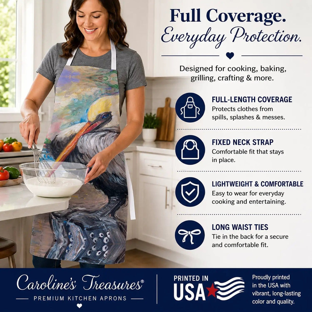 Kitchen Apron | Bib Style Unisex | 27"W x 30"H | Bay View Pelican