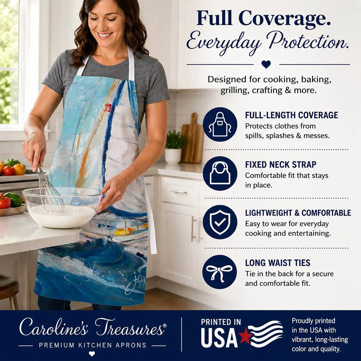 Kitchen Apron | Bib Style Unisex | 27"W x 30"H | Roll me Over Sailboats
