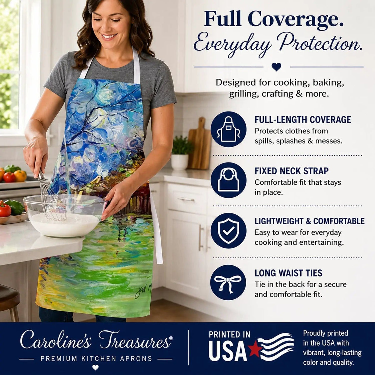 Kitchen Apron | Bib Style Unisex | 27"W x 30"H | Boat Starlight Sailboats