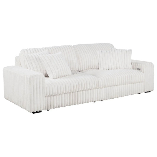 Jacana Corduroy Upholstered Dual Power Chaise Sofa | 108 x 46 x 35.75 in | Living Room Furniture | Ivory