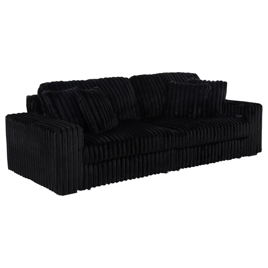 Jacana Corduroy Upholstered Dual Power Chaise Sofa | 108 x 46 x 35.75 in | Living Room Furniture | Black