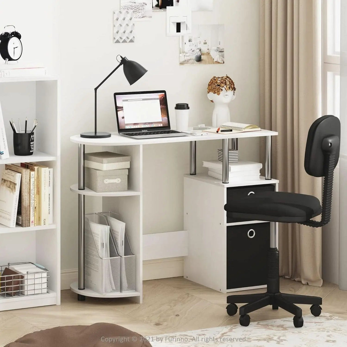 Jaya Simplistic Computer Desk White Oak With Storage from PriceLows™