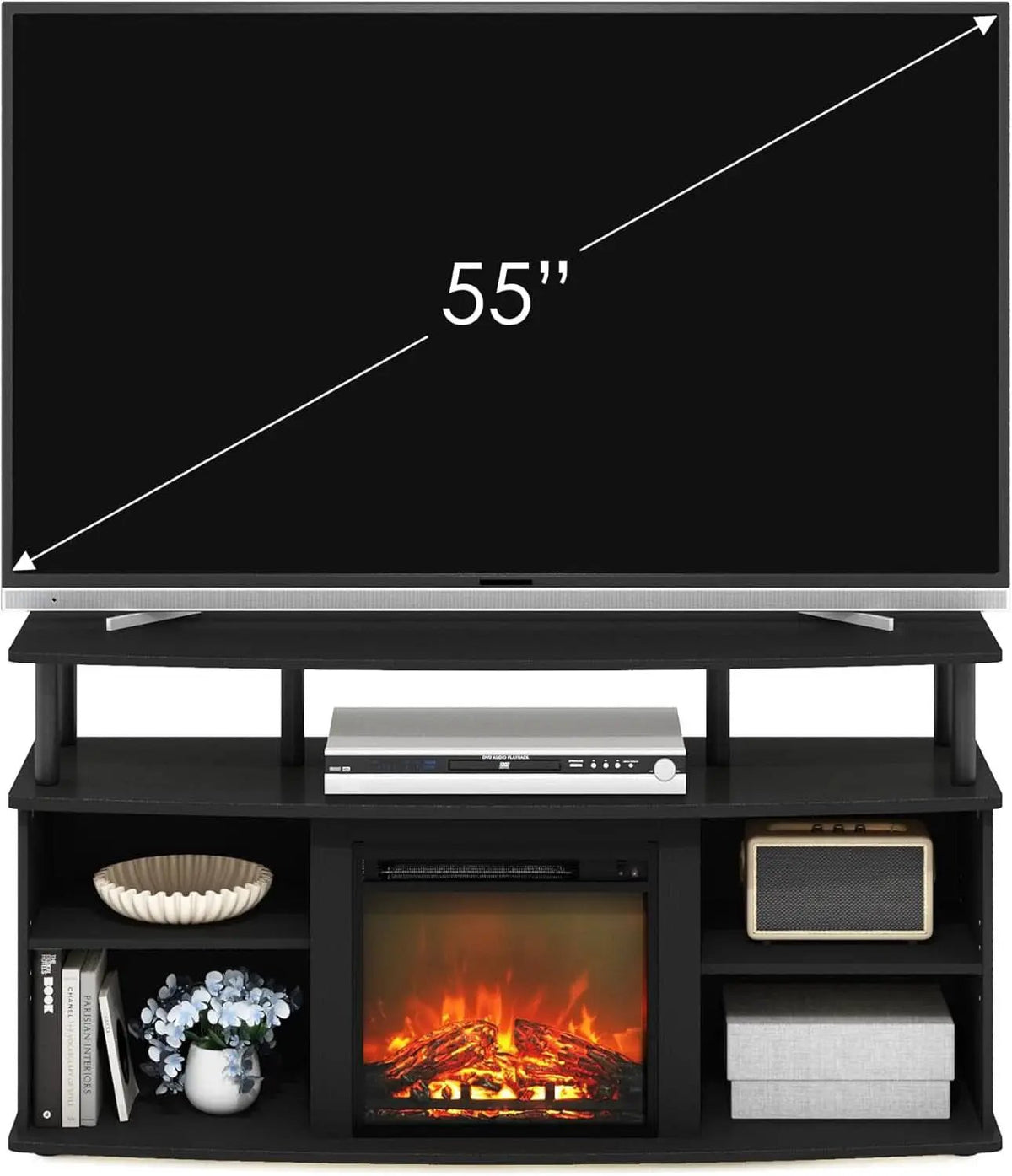 Jensen Open Shelving TV Entertainment Center With Electric Fireplace 55 Inch from PriceLows™