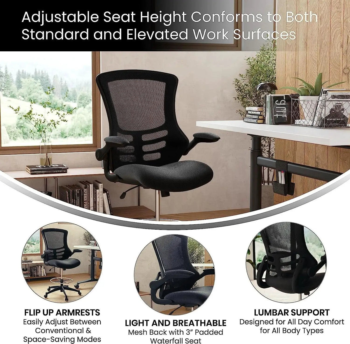 Kelista Mid Back Swivel Office Chair With Flip Up Armrests And Adjustable Height from PriceLows™