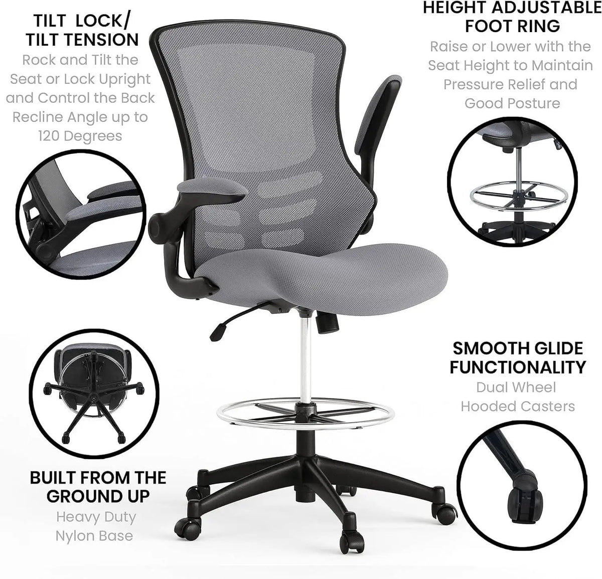 Kelista Mid Back Swivel Office Chair With Height Adjustable Dark Gray Mesh from PriceLows™