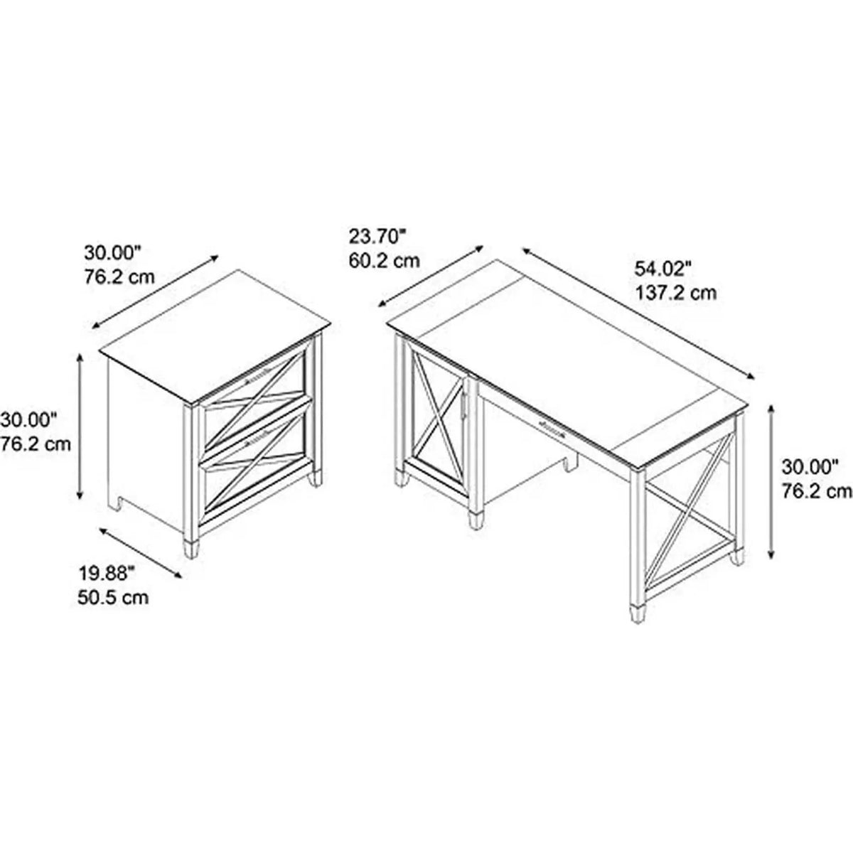 Key West 54W Computer Desk With Keyboard Tray And 2 Drawer File Cabinet from PriceLows™
