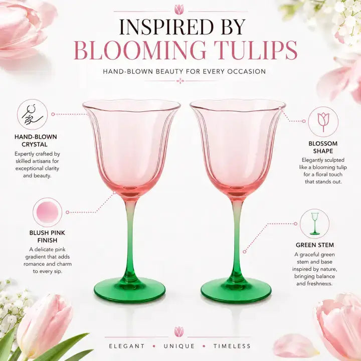 Khen Blossom Pink Tulip Wine Glasses | Set Of 2