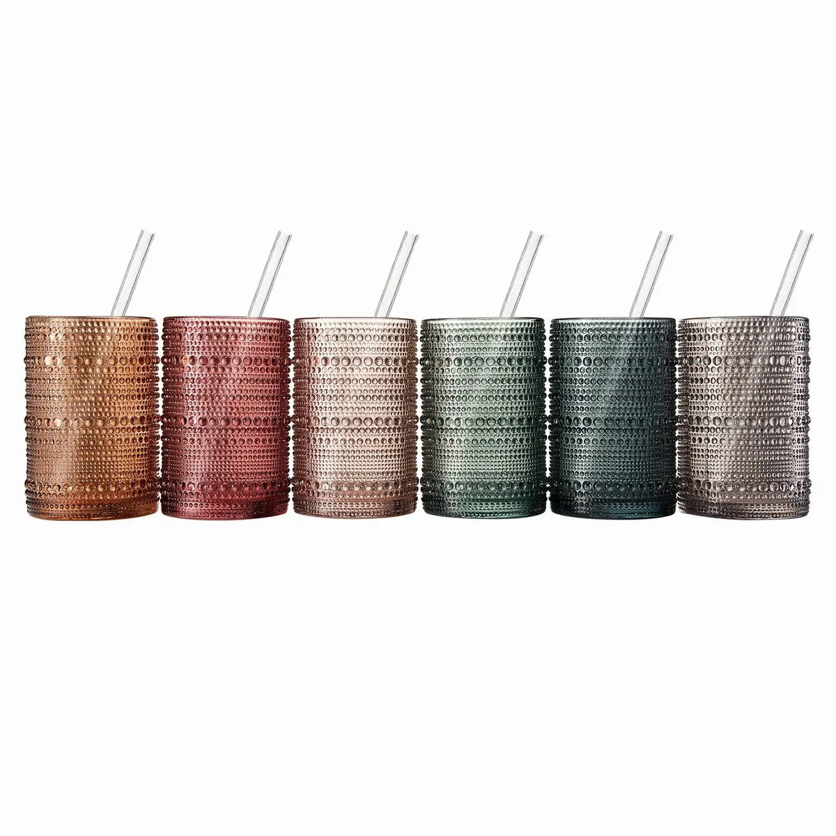 Khen Hobnail Drinking Glasses with Straws | Muted Colors | Set of 6 from PriceLows™