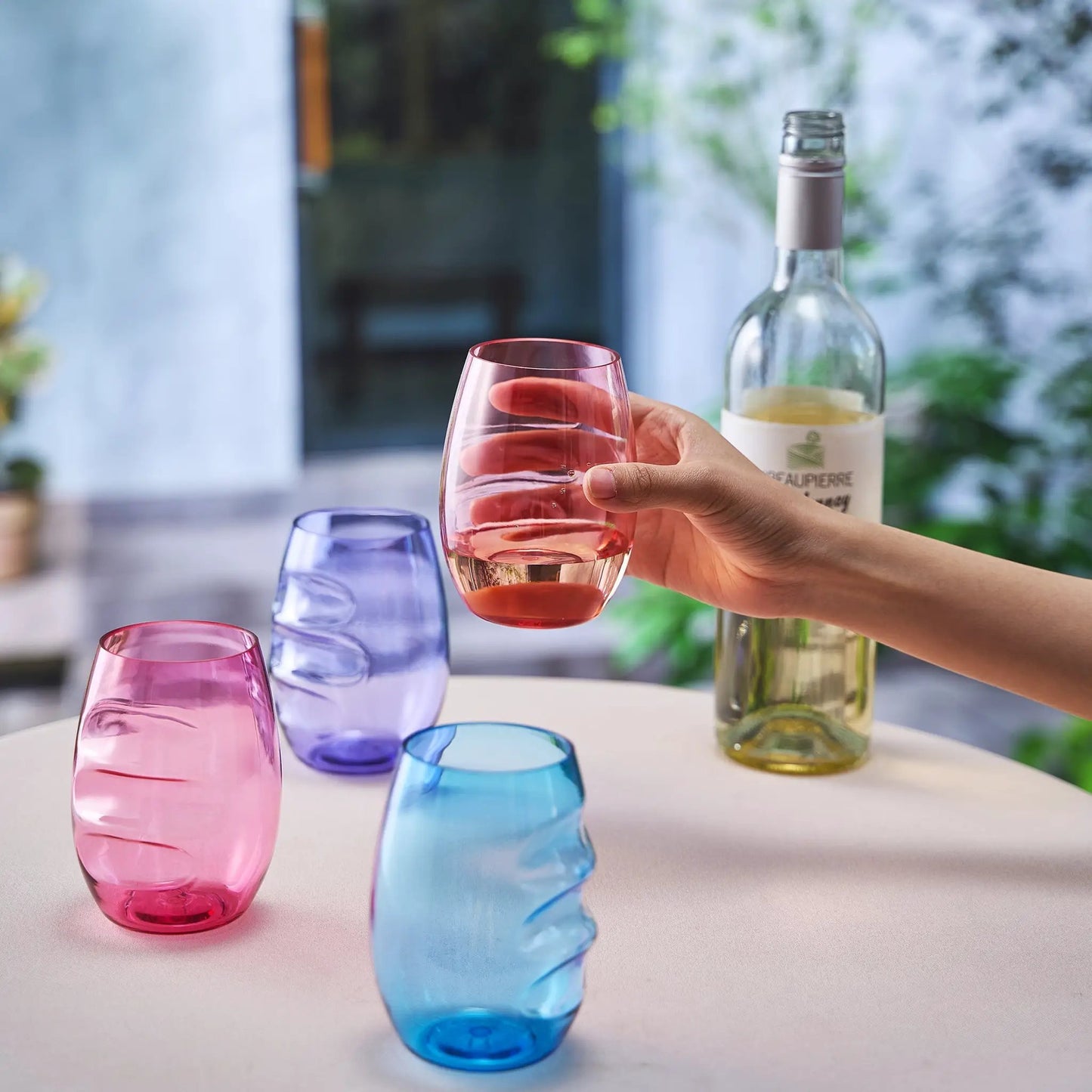 Madrid Acrylic Stemless Finger-Indent Wine Glassware, Set of 4 from PriceLows™