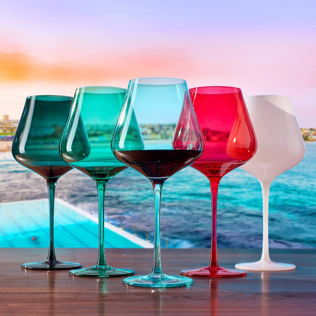 Stagioni Stemmed Wine Glassware, Bondi Beach | 20 oz | Set of 5 | Entertaining