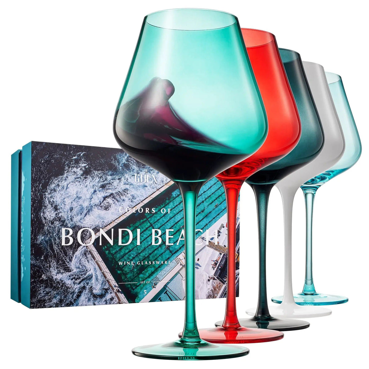 Stagioni Stemmed Wine Glassware, Bondi Beach | 20 oz | Set of 5 | Entertaining