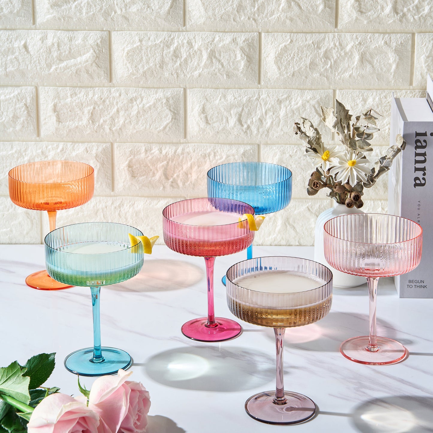 Como Ribbed Champagne Coupe Cocktail Glassware, Set of 6 from PriceLows™