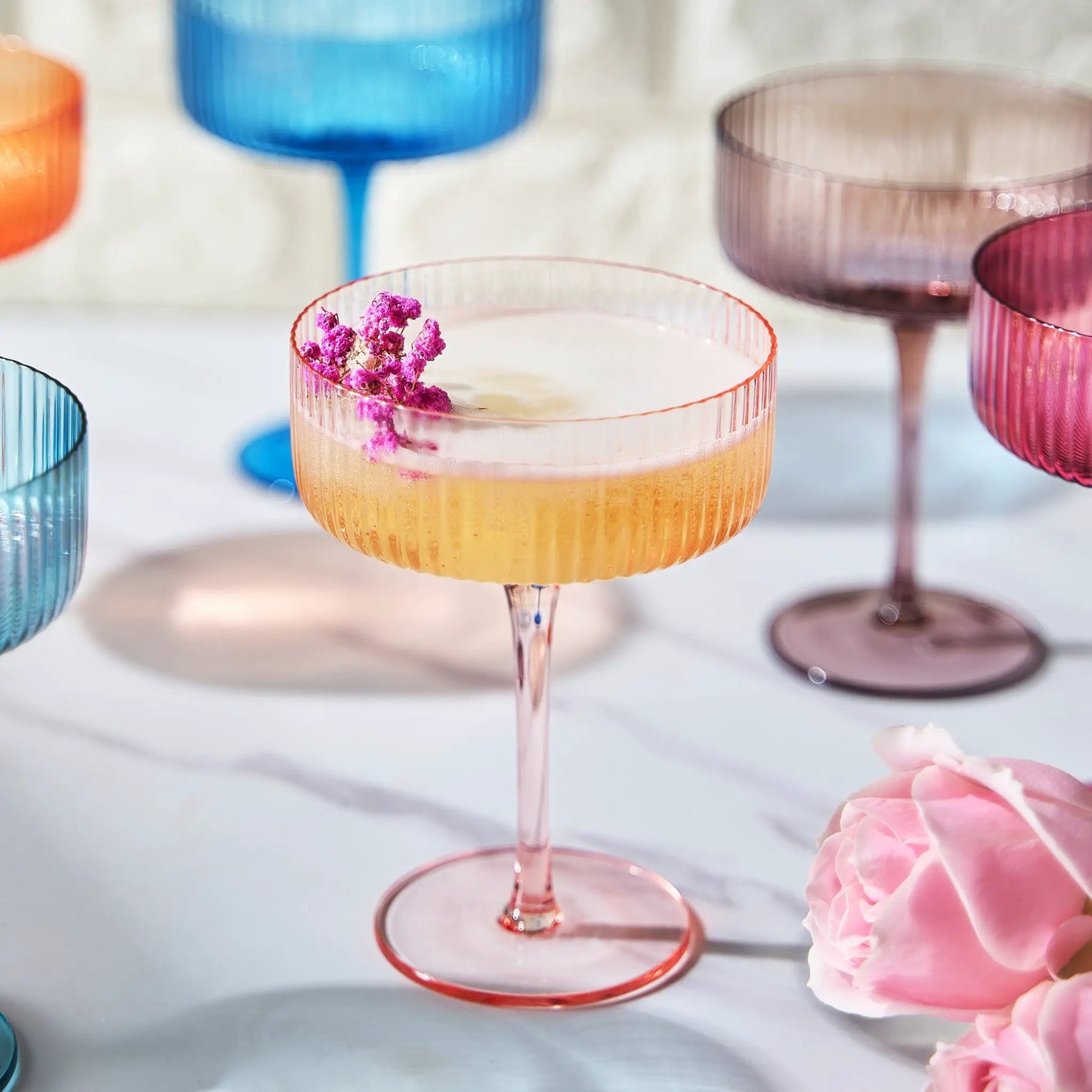 Como Ribbed Champagne Coupe Cocktail Glassware, Set of 6 from PriceLows™