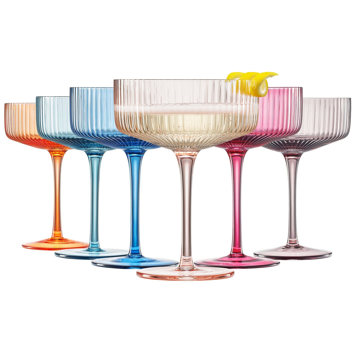 Como Ribbed Champagne Coupe Cocktail Glassware, Set of 6 from PriceLows™