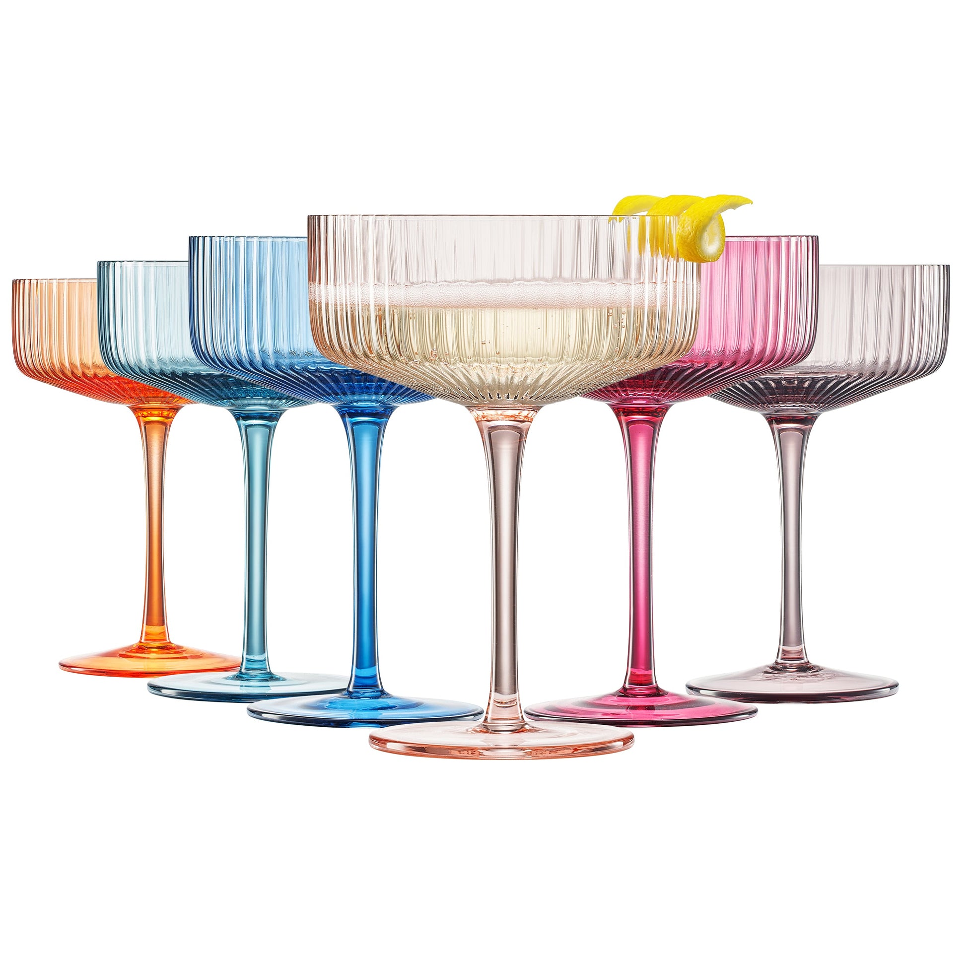 Como Ribbed Champagne Coupe Cocktail Glassware, Set of 6 from PriceLows™