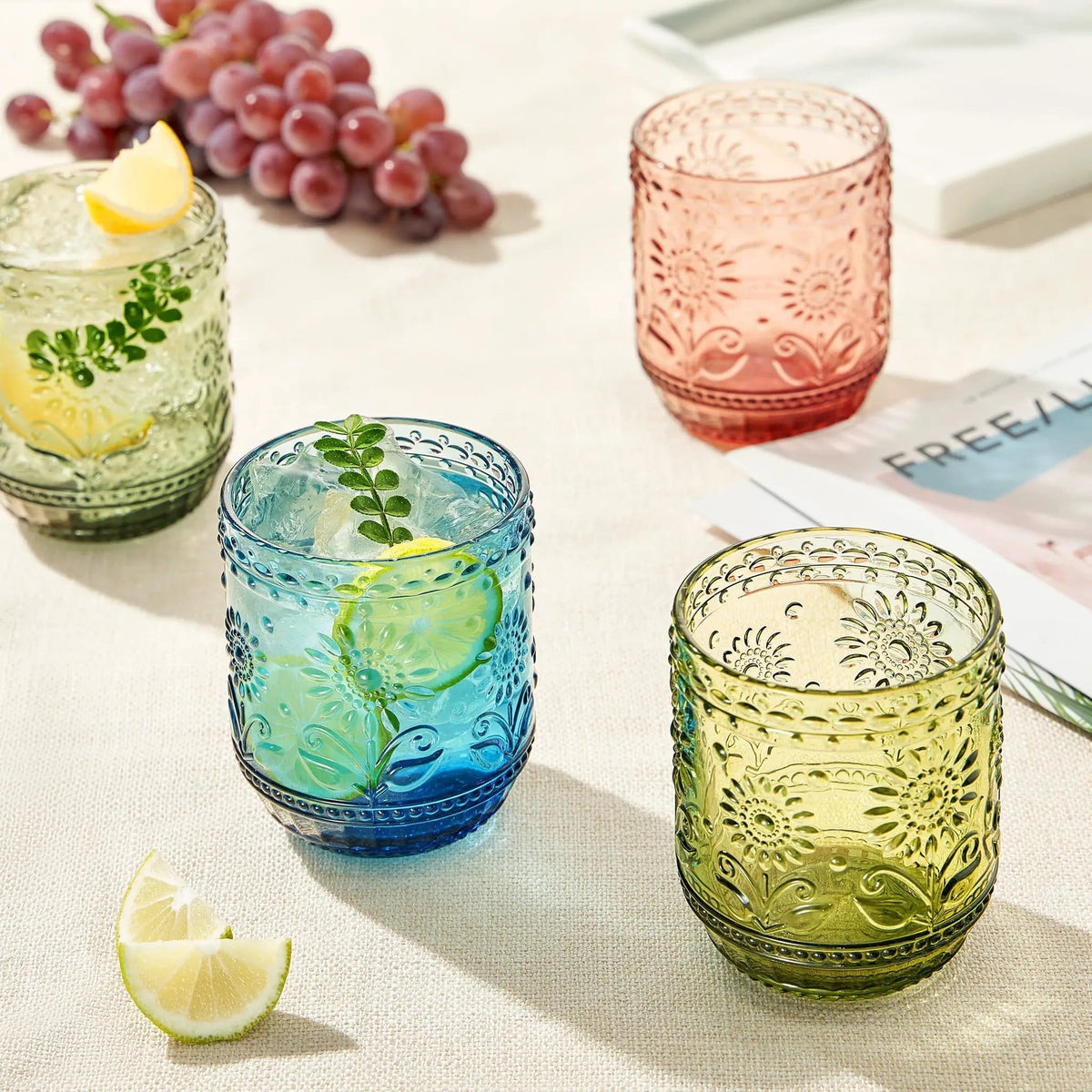 Monet Lowball Tumbler Glassware | 12 oz | Set of 4 | Entertaining