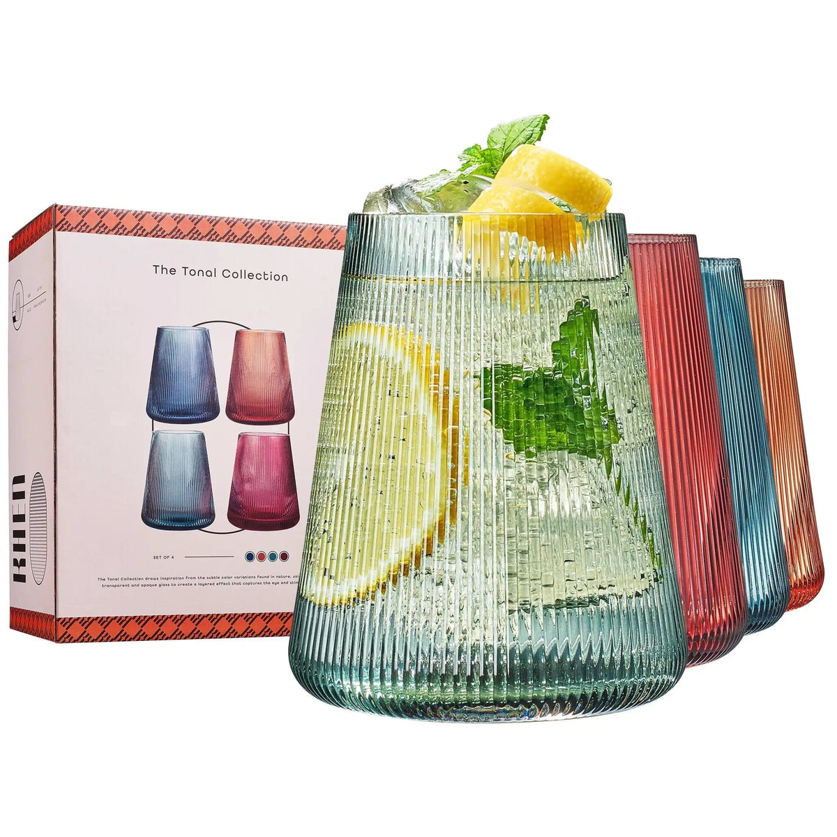 Tonal Stemless Wine Glassware | 13.5 oz | Set of 4 | Entertaining