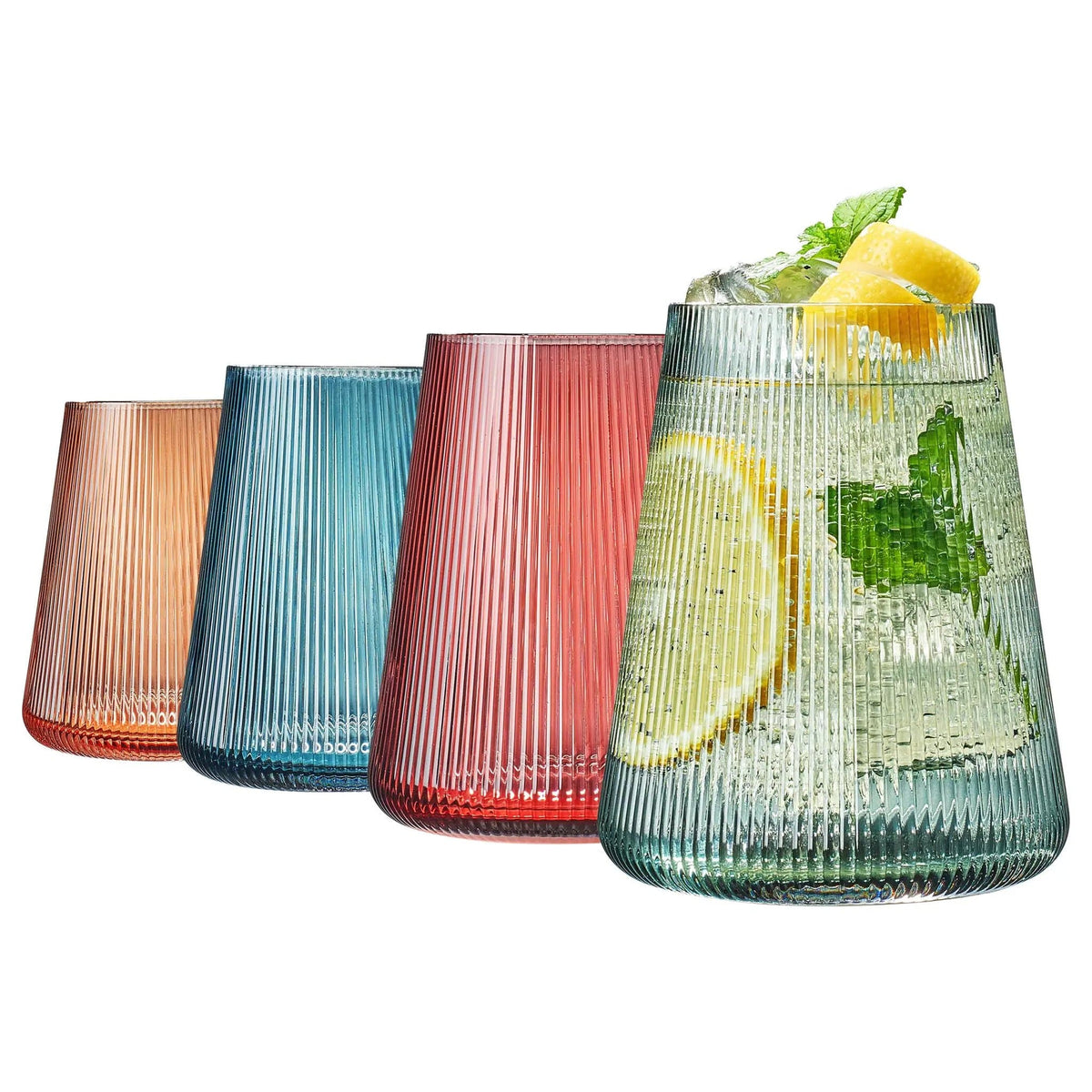 Tonal Stemless Wine Glassware | 13.5 oz | Set of 4 | Entertaining