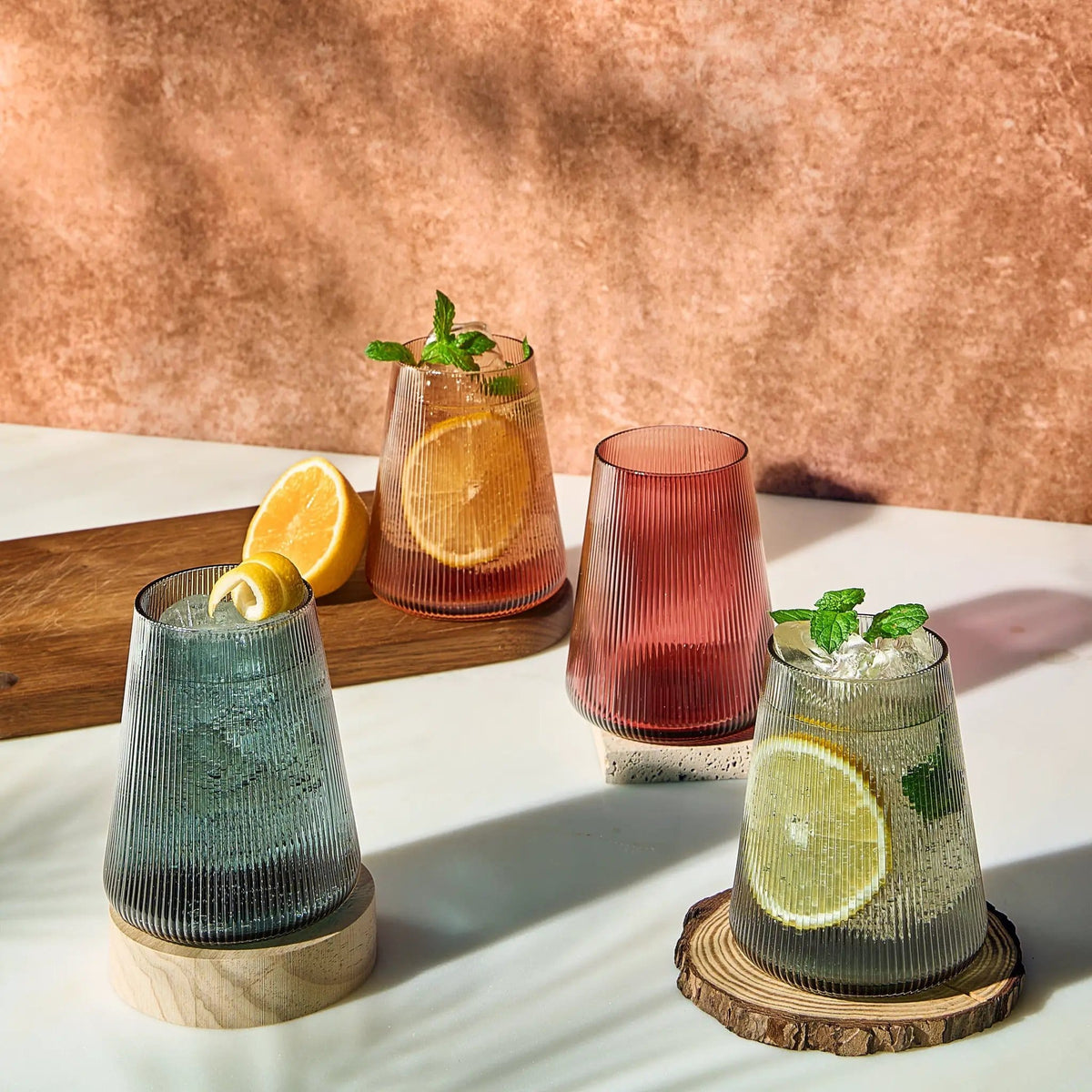 Tonal Stemless Wine Glassware | 13.5 oz | Set of 4 | Entertaining