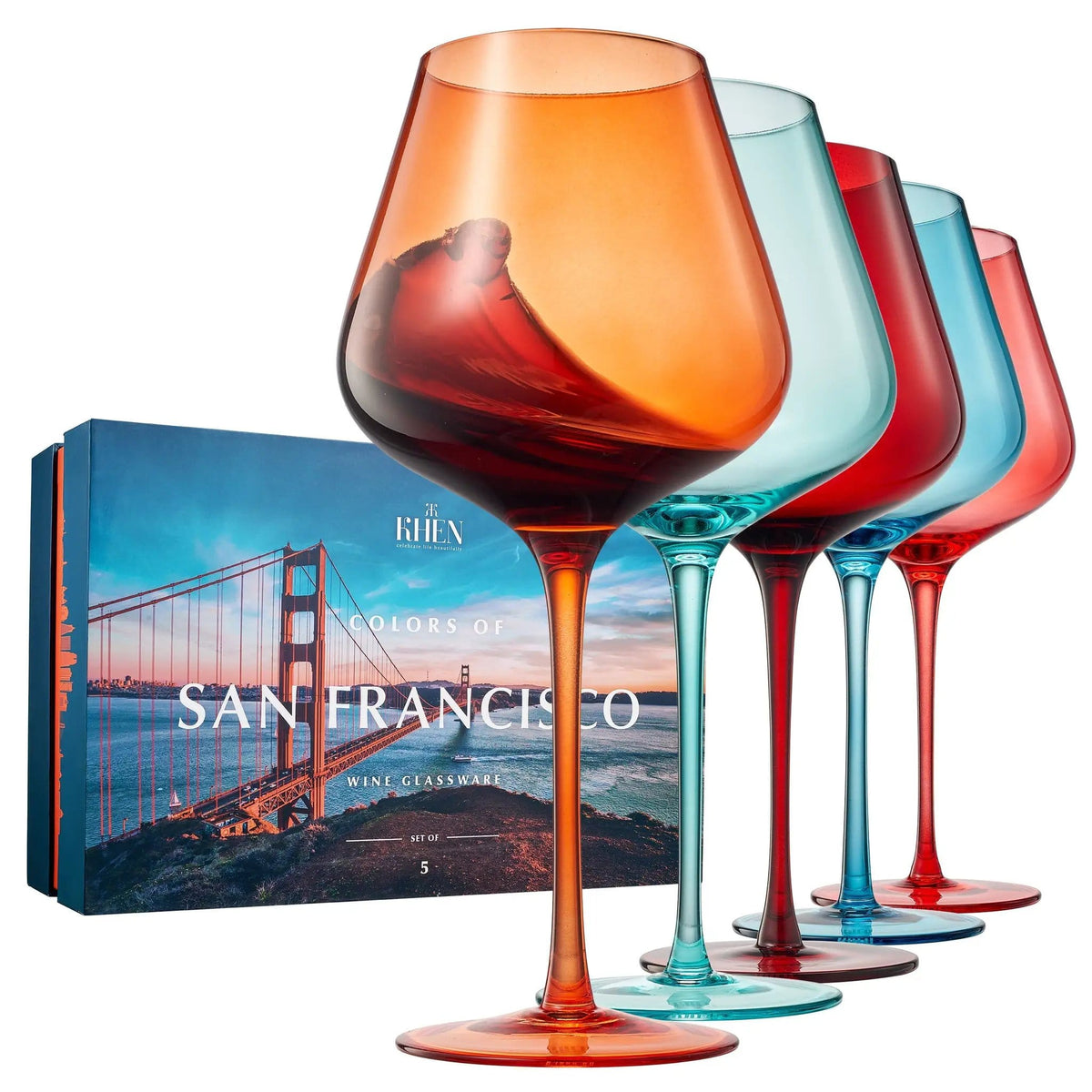 Stagioni Stemmed Wine Glassware, San Francisco | 20 oz | Set of 5 | Entertaining