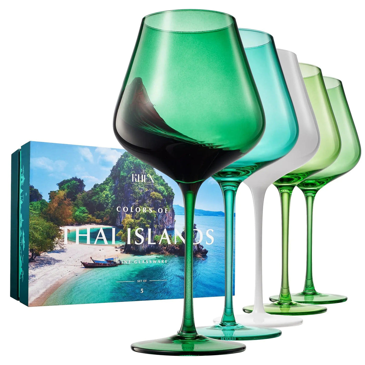 Stagioni Stemmed Wine Glassware, Thai Islands | 20 oz | Set of 5 | Entertaining