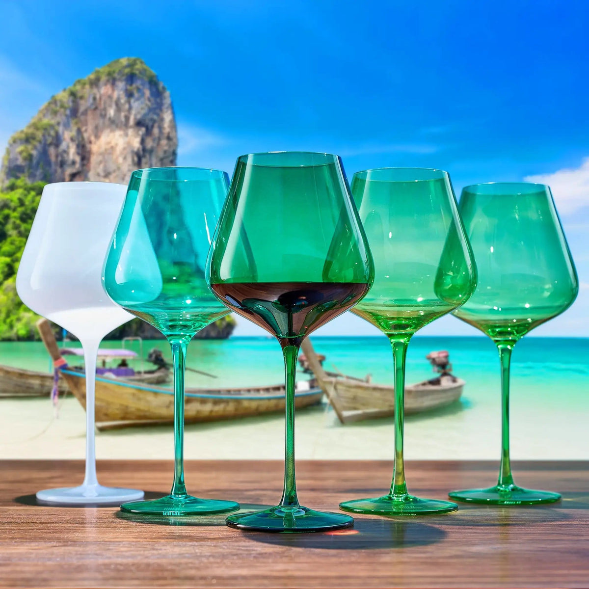 Stagioni Stemmed Wine Glassware, Thai Islands | 20 oz | Set of 5 | Entertaining
