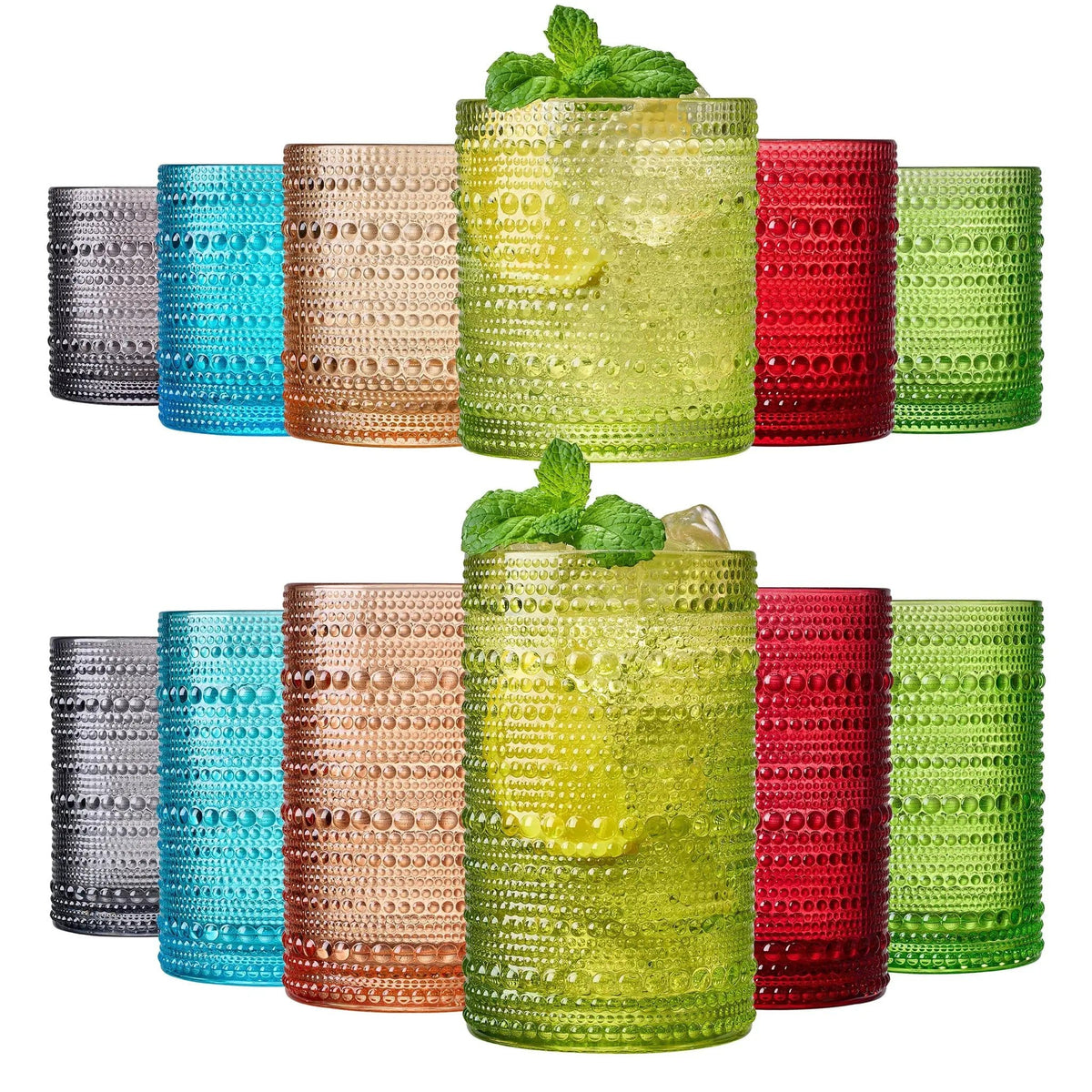 Fortuna Hobnail Lowball & Highball Glassware | 10 oz | Set of 12 | Highball & Lowball