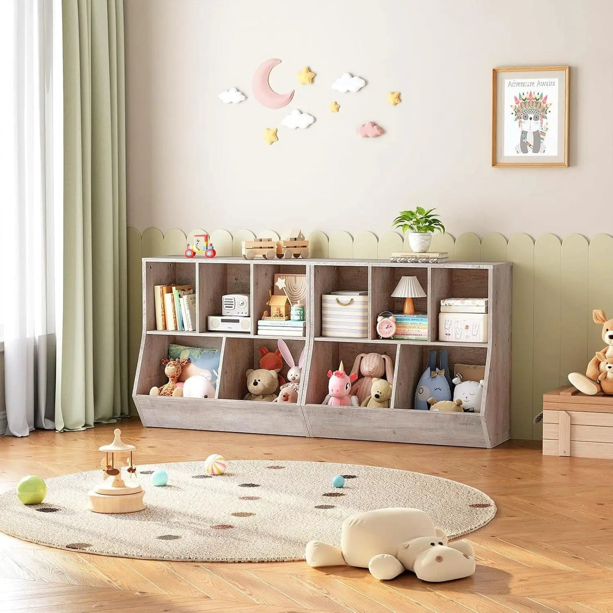 Kids Bookshelf Toy Storage Cabinet 35 Inch Long Greige from PriceLows™