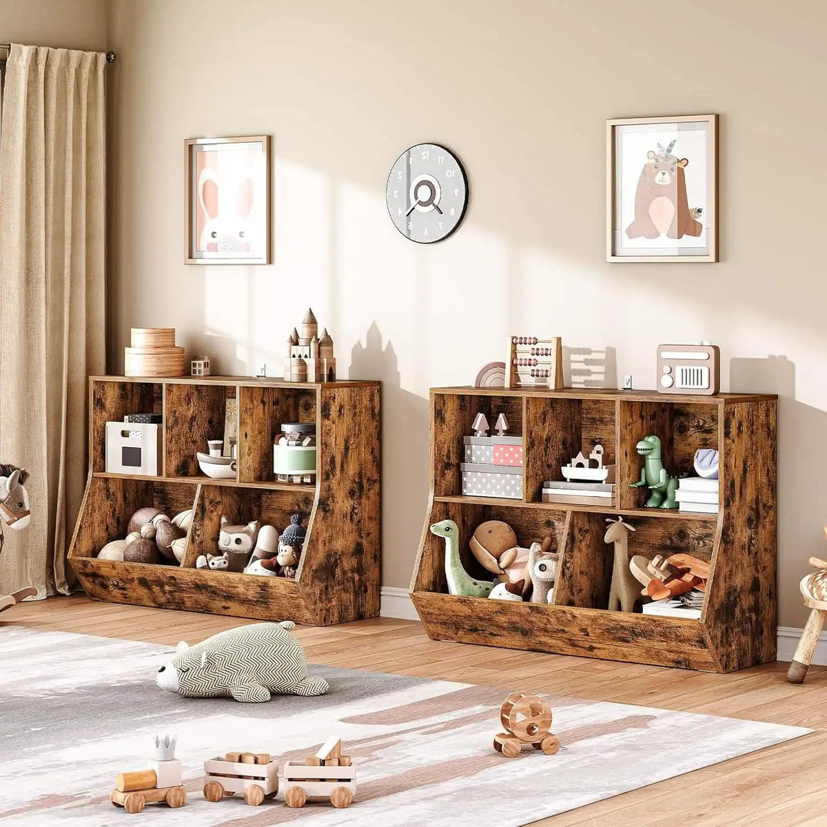 Kids Bookshelf With Toy Storage Cubby 35.4 Inch Rustic Brown from PriceLows™