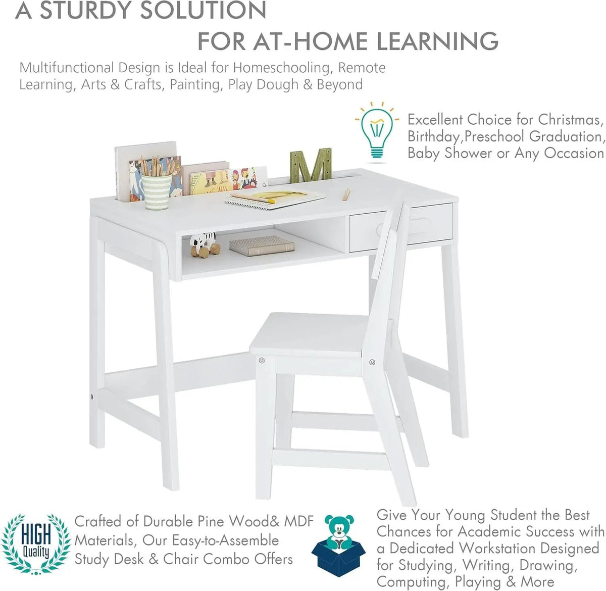 Kids Desk and Chair Set With Storage Drawers for Study from PriceLows™