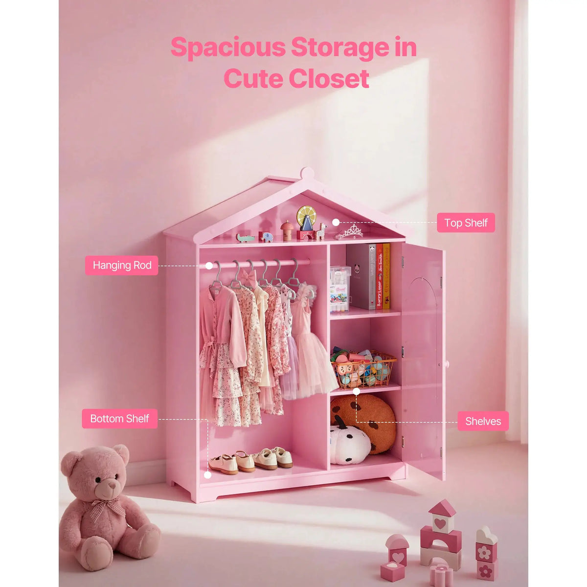 SucceBuy Kids Dress Up Storage with Mirror & Dress Up Closet Kids Armoire Wardrobe Costume Organizer for Girls Toddler Bedroom from PriceLows™