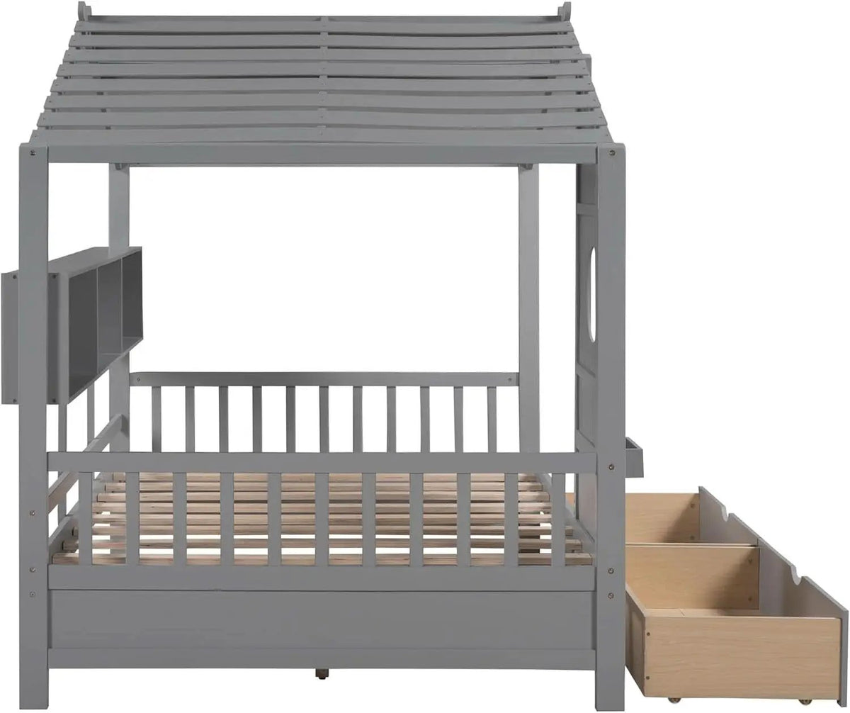 Kids Full Playhouse Bed With Drawers Shelves Storage from PriceLows™