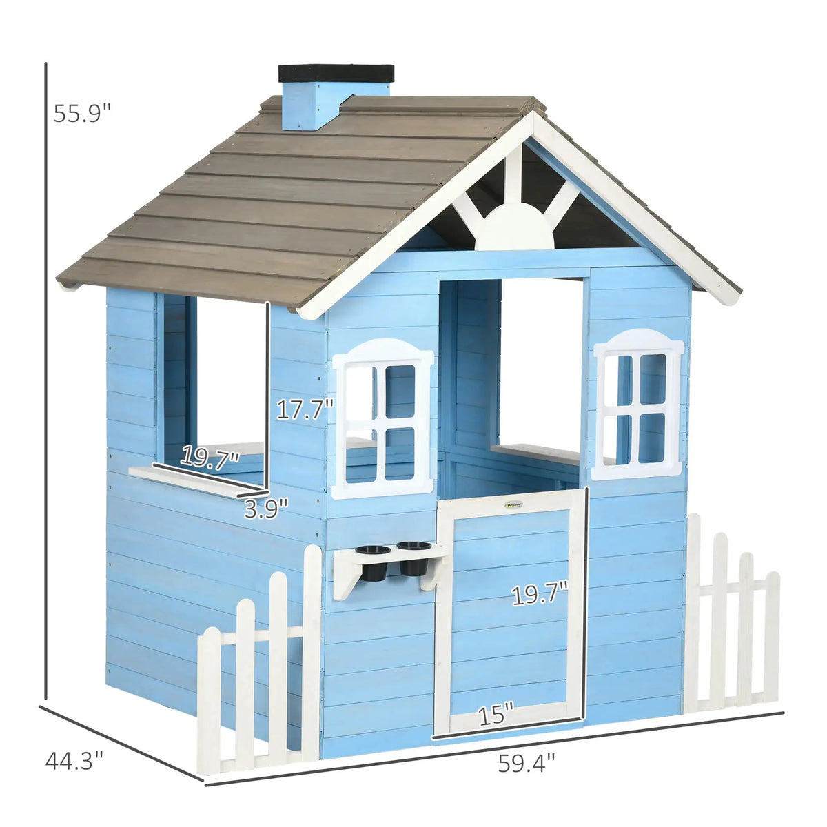 Outsunny Playhouse for Kids Outdoor, Country Style Wooden Playhouse with Flower Pot Holders, Working Door, Windows from PriceLows™