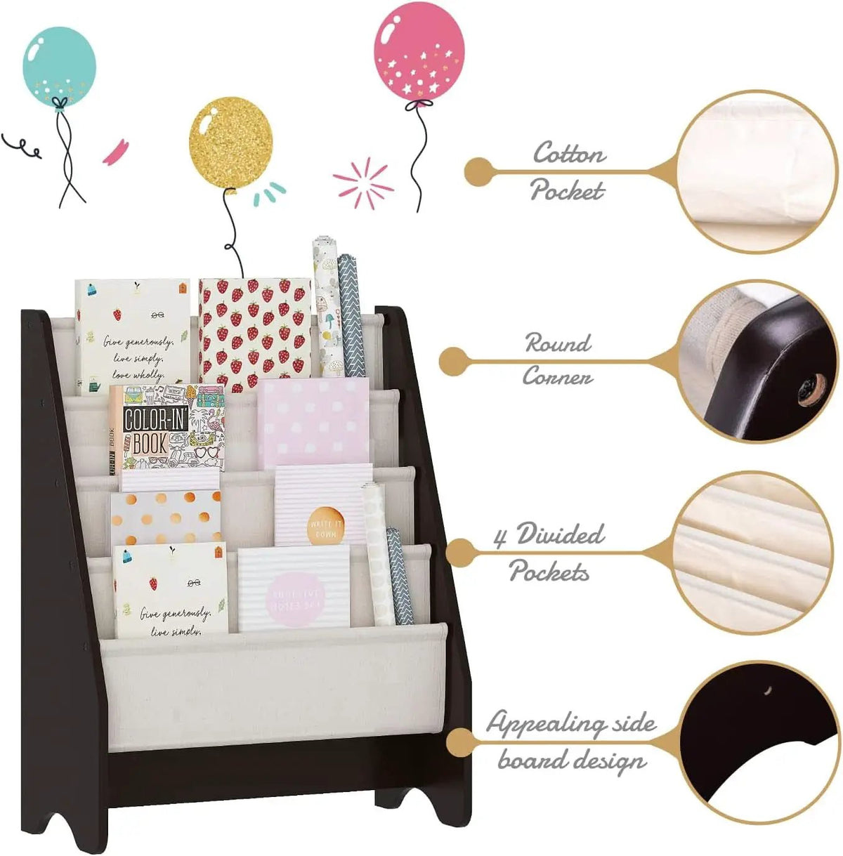 Kids Sling Bookshelf Espresso With Magazine Rack Organizer For Kids Room from PriceLows™