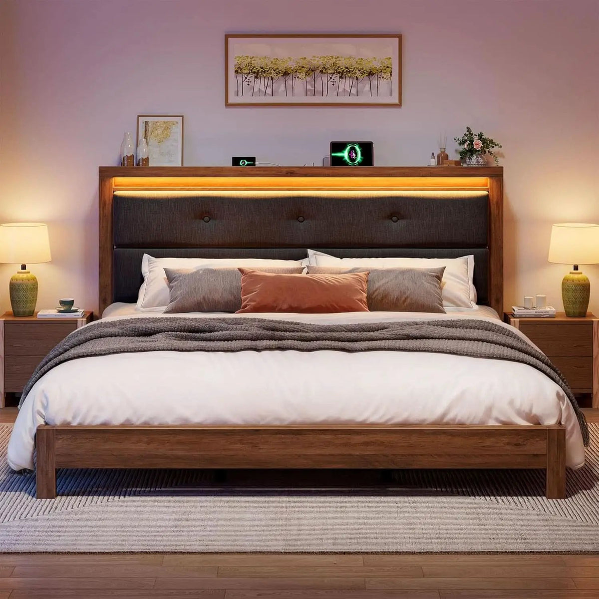 King Size Bed Frame With Integrated Charging Station from PriceLows™
