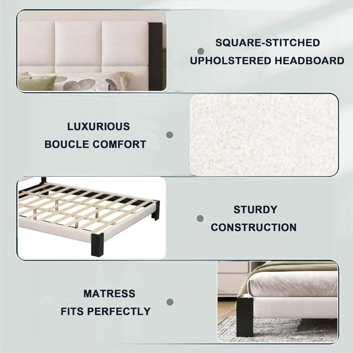 King Size Beige Boucle Upholstered Bed Frame With Solid Wood Slat Support from PriceLows™
