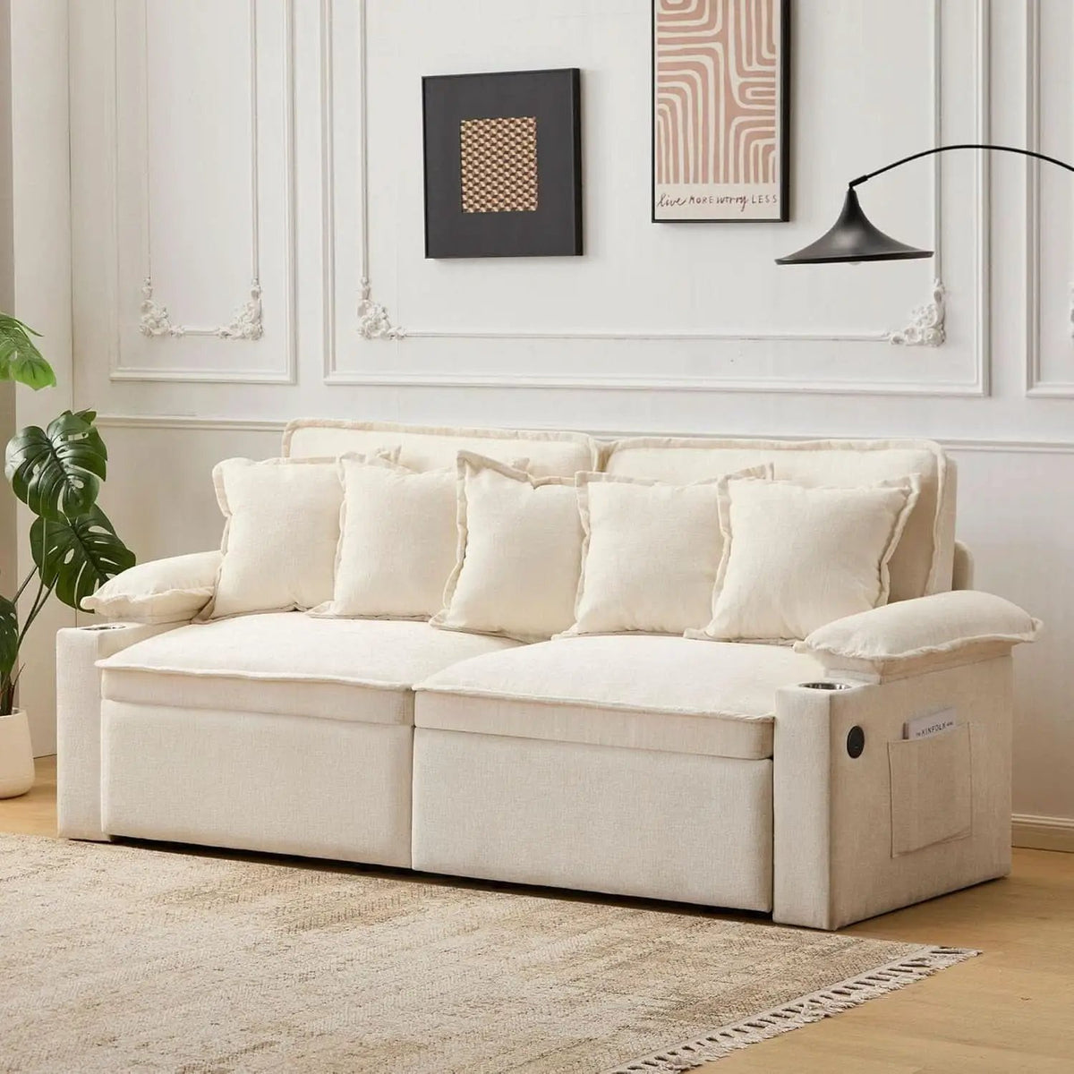 King Size Beige Ultra Luxurious Sleeper Sofa USB Ports Pro from PriceLows™