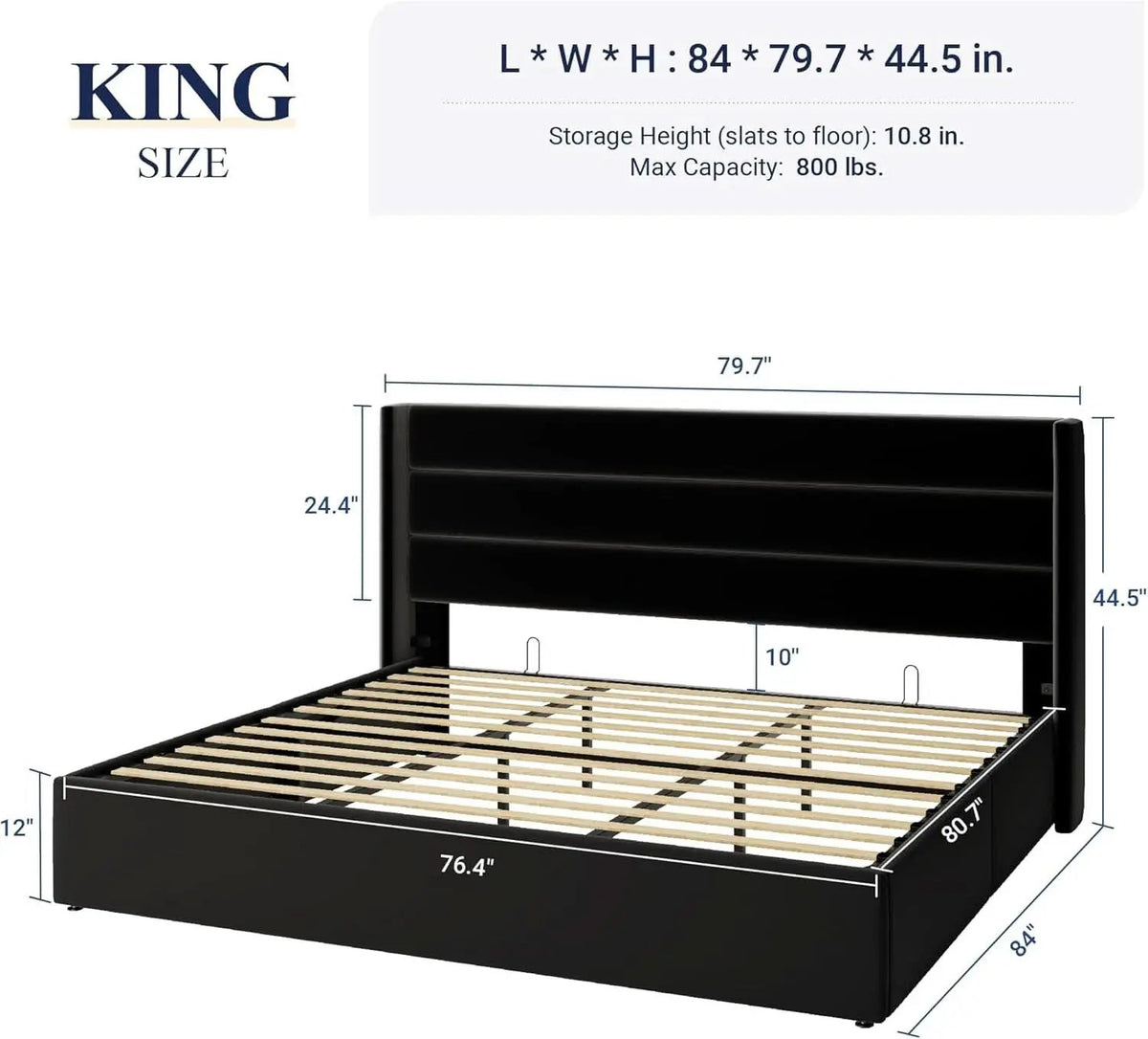 King Size Black Velvet Storage Bed With Hydraulic Lift from PriceLows™