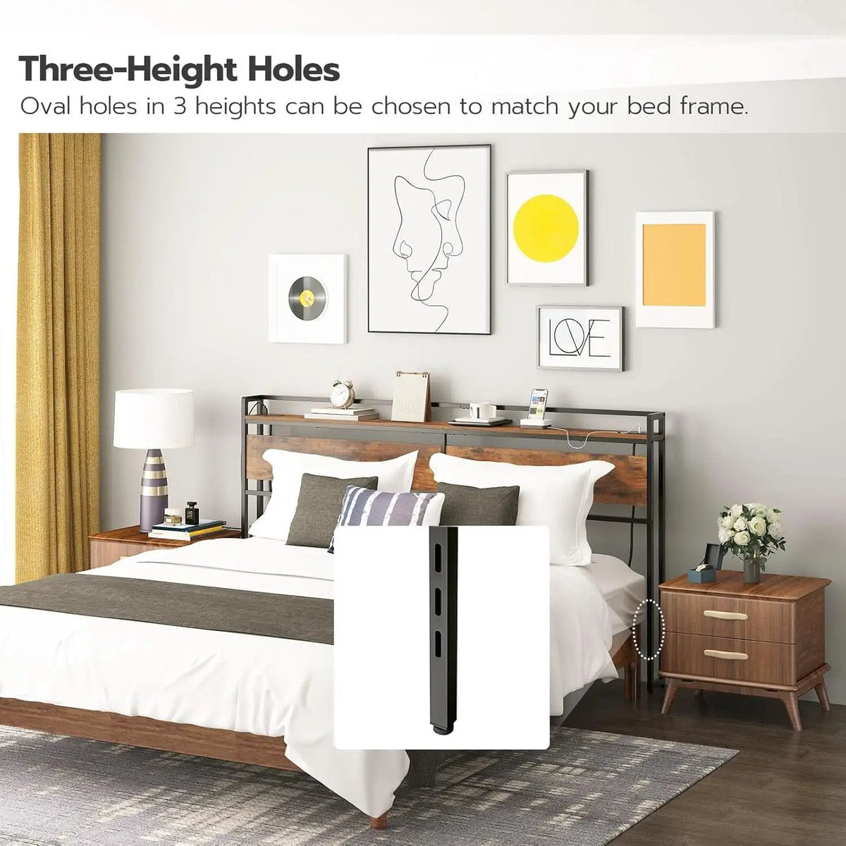 King Size Headboard with USB Ports and Storage Rack from PriceLows™