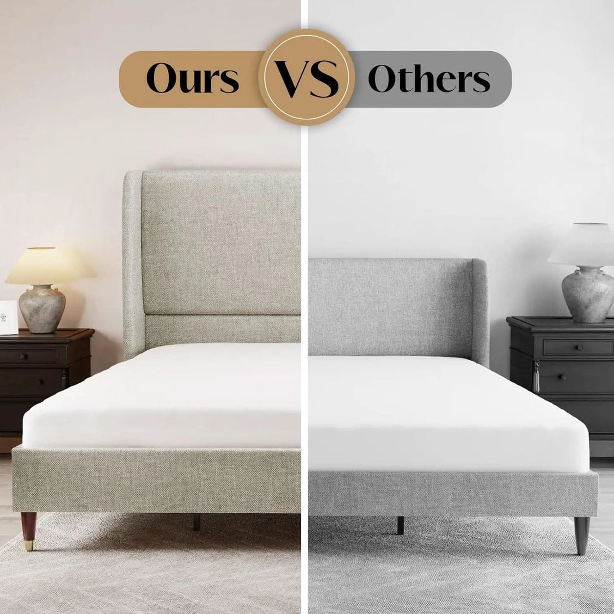 King Size Wingback Headboard Upholstered Bed Frame Khaki from PriceLows™