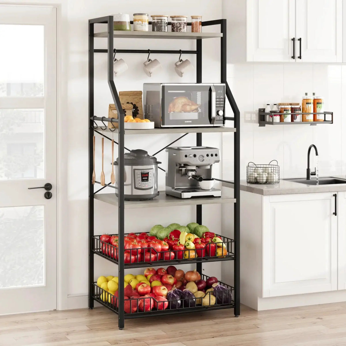 Kitchen Bakers Rack Microwave Oven Stand with 2 Large Wire Basket Industrial Coffee Bar Station from PriceLows™