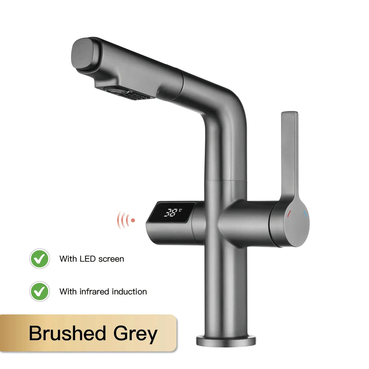 Kitchen Faucet | Digital Display | Gun Gray Brass | Two Function from PriceLows™